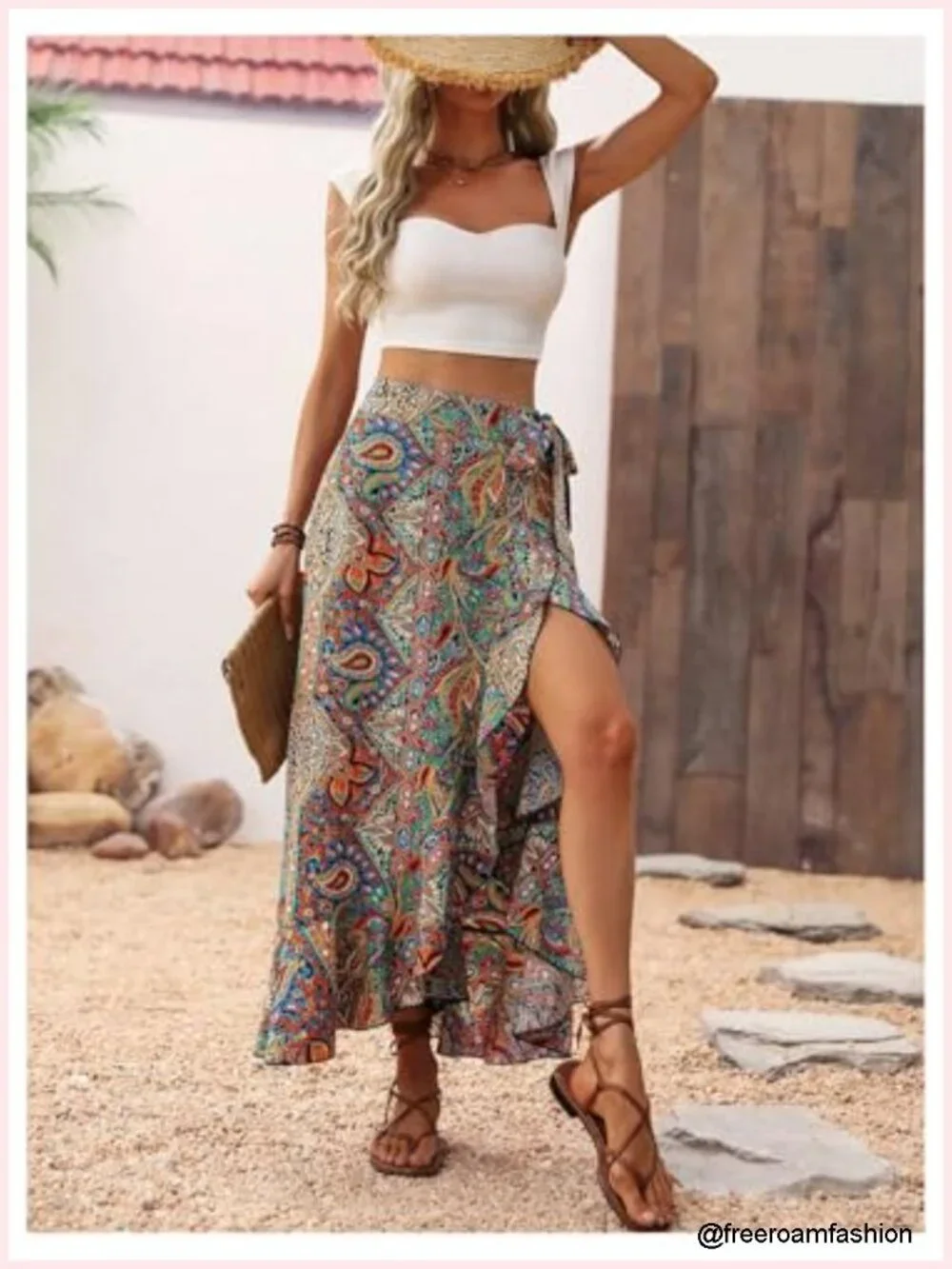 Boho Asymmetrical Maxi Skirt Floral High Waist Split Side Wrap